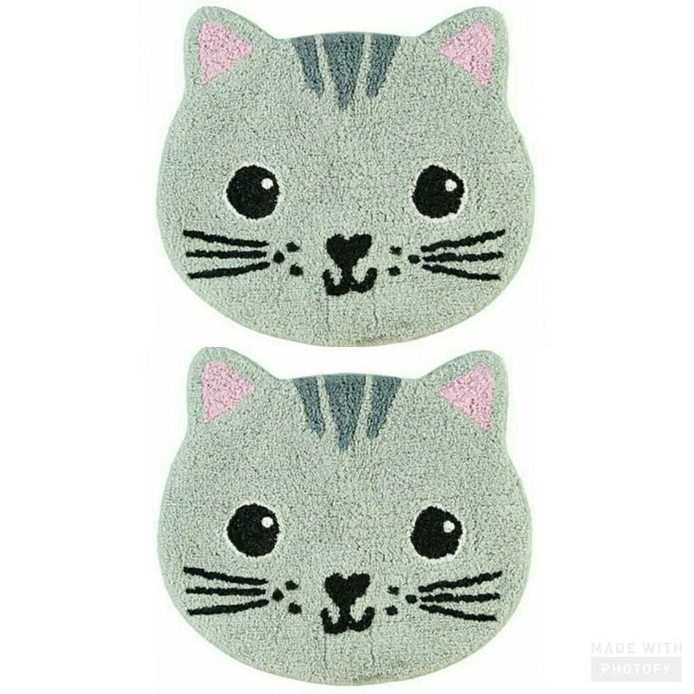 2 NWT Cute Sass & Belle Cat Heart Nose Kids / Baby Home Decor Bathroom Rug / Mat